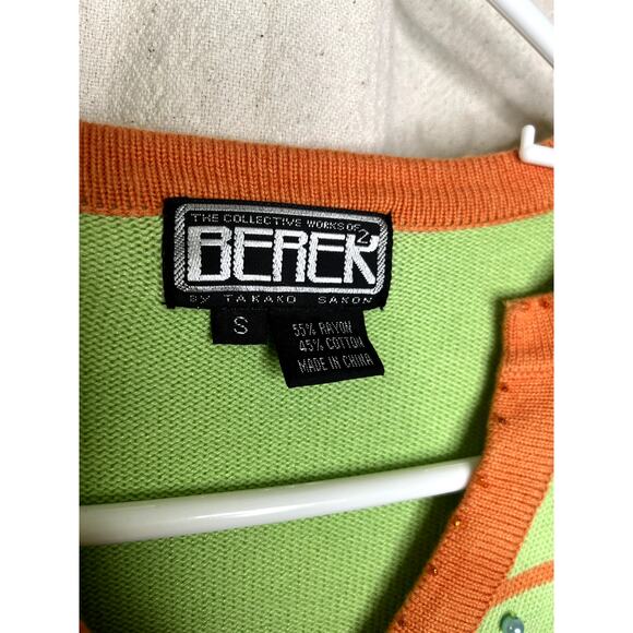 1990s Berek Lime Green World Travel Fashion Glam Maximalist Tourist Cardigan S - Picture 2 of 8